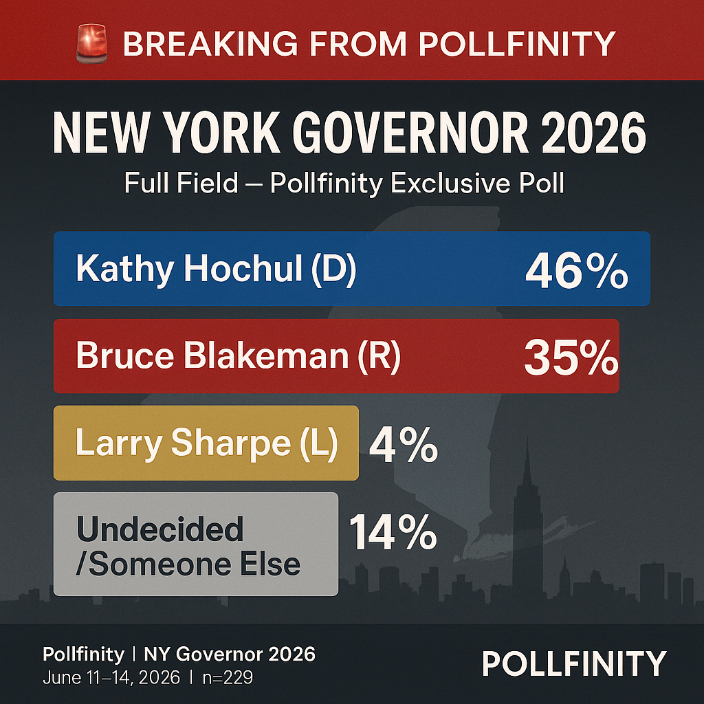 NY Governor 2026 Full Field Vote Choice — Hochul 46%, Blakeman 35%, Sharpe 4%, Undecided 14%