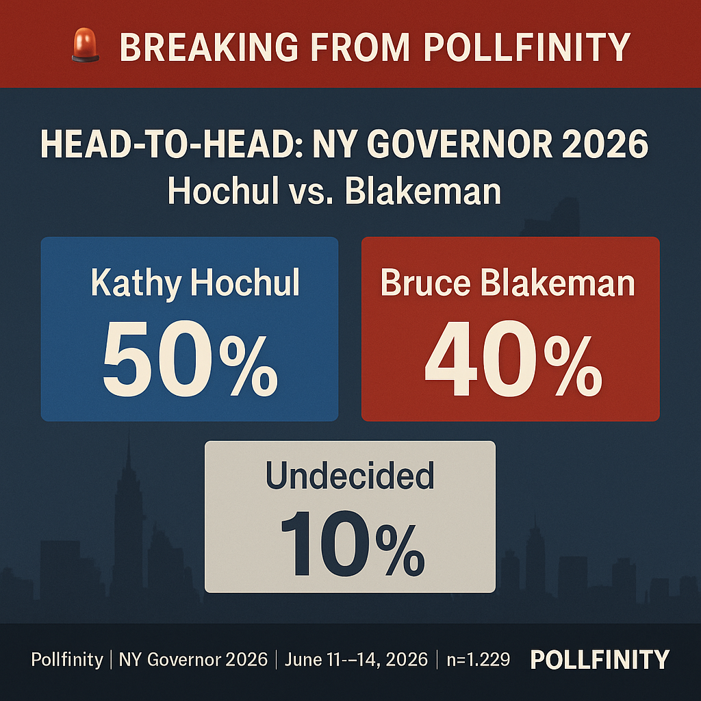 NY Governor 2026 Head-to-Head Hochul vs. Blakeman — Hochul 50%, Blakeman 40%, Undecided 10%