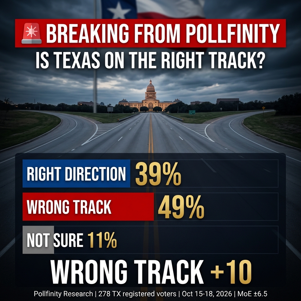 Is Texas on the right track? Right direction 39%, Wrong track 49%, Not sure 11%